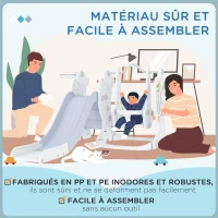 AIYAPLAY Portique enfant toboggan et balançoire avec panier de basket-ball aire de jeux 3 en 1 185 x 150 x 92 cm gris(m-6)