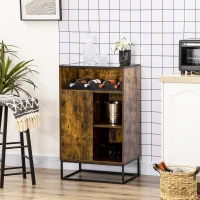 HOMCOM Aparador con Botellero para 4 Botellas con Encimera de Cristal Estilo Industrial 60x40x100 cm Marrón Rústico(m-2)