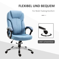 Vinsetto Bürostuhl Computerstuhl Drehstuhl höhenverstellbar Wippfunktion mit Kopfstütze und gepolsterte Armlehnen Ergonomisch Hellblau Leinen 66 x 75 x 110–120 cm(m-6)