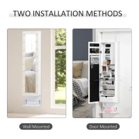 HOMCOM Jewellery Cabinet Armoire, Lockable Wall-Mounted Storage Organiser, Door Hanging with Hooks Shelves Drawer 18 Lights Brush Holder Vanity Makeup, White(m-4)