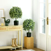 HOMCOM Juego de 2 Árboles de Té Artificiales 55 cm Planta Artificial con 343 Hojas Musgo y Maceta Oficina Verde(m-7)