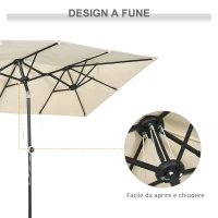 Outsunny Ombrellone Doppio Inclinabile e Regolabile con Cordicella, in Poliestere e Metallo, 150x295x170-214 cm, Crema(m-6)