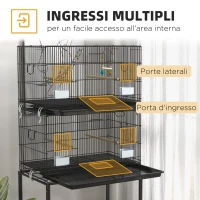 PawHut Gabbia per Uccelli in Acciaio e PP, Design Impilato con Posatoi, Altalene e Scalette, 77x46x164 cm, Nero(m-5)