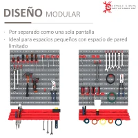 DURHAND Estantería de Pared con Sistema de Almacenamiento 95,5x23x53,5 cm Soporte de Herramientas con 54 Piezas Rojo y Gris(m-5)