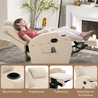 HOMCOM Massagesessel Elektrisch Relaxsessel Fernsehsessel Massagefunktion 5 Massage-Modi Liegefunktion Kunstleder Holz Metall Schaumstoff Cremeweiß 84 x 92 x 109 cm(m-8)