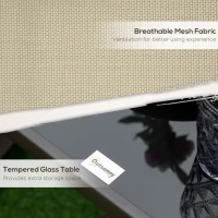 Outsunny Set of 3 Gliding Chair & Tea Table Set, Outdoor Rocker Set with 2 Armchairs, Tempered Glass Tabletop, Khaki(m-5)