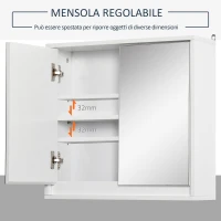 HOMCOM Armadietto Bagno a 2 Ante con Specchiera e Ripiano Regolabile in MDF, 48x14.5x45cm, Bianco(m-4)