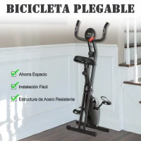 HOMCOM Bicicleta Estática Plegable Bicicleta Magnética Xbike con Resistencia Ajustable Pulsómetro Pantalla LCD Sillín Cómodo Acero(m-4)