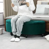 HOMCOM Hocker mit Stauraum, Sitztruhe, gepolstert, soft-close Deckel, Samtoptik, 120 x 46 x 42 cm, Dunkelgrau(m-7)