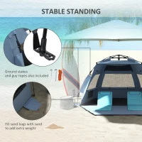 Outsunny 2-3 Person Pop Up Beach Tent, UPF15+ Sun Shelter with Extended Floor, Sandbags, Mesh Windows and Carry Bag, Light Blue(m-8)