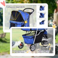 PawHut Passeggino per Cani Piccoli Pieghevole, Carrozzina per Cani con Ruote con Freni, Portabicchieri, Cestino Portaoggetti e Imbottitura Rimovibile e Lavabile, per Animali Domestici 10 kg, Blu(m-6)