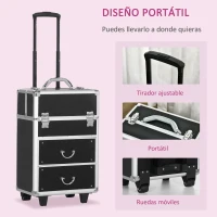 HOMCOM Maleta de Maquillaje Profesional Estuche para Cosmética con 6 Cajones Extensibles y Cierre Llave 36x23x58cm Negro(m-5)