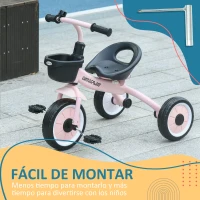 AIYAPLAY Triciclo para Niños de 2 a 5 Años Bicicleta Infantil con Asiento Ajustable Cesta Timbre y Pedales 70,5x53x58 cm Rosa(m-7)