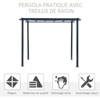 Outsunny Pergola autoportante Style Contemporain - Toit terrasse à décorer - dim. 3L x 3l x 2,3H m - métal époxy anticorrosion Noir(m-5)
