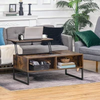 HOMCOM Extendable Coffee Table Lift Top Desk w/ Hidden Storage Compartment Drawer Metal Frame - Brown(m-10)