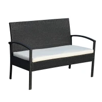 Outsunny Conjunto de Muebles Ratán Jardín Terraza 4 Plazas 4 Plazas 1 Mesa de Café 2 Sillones 1 Banco con Cojín Marco Metal(m-4)