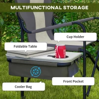 Outsunny Folding Aluminium Camping Chair, with Cooler Bag Table - Grey(m-5)
