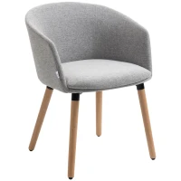 HOMCOM Sedia Moderna con Braccioli Imbottiti, in Tessuto Effetto Lino, Legno e Acciaio, 57x56x72 cm, Grigio Chiaro(m-10)