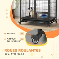 PawHut Cage pour chien cage de transport sur roulettes avec support de gamelle plateau amovible 2 portes verrouillables(m-9)
