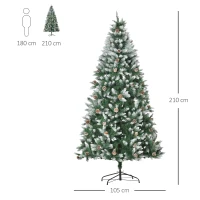 HOMCOM Árbol de Navidad Artificial Ø105x210 cm con 1440 Puntas de PVC y 75 Piñas con Ramas Apertura Automática Base Plegable y Soporte de Acero para Interiores Verde(m-3)