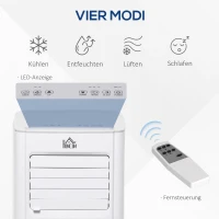 HOMCOM Mobile Klimaanlage 5k BTU 2,4KW 4-in-1 Klimagerät mit Fernbedienung, Kühlung, Luftentfeuchtung, Ventilator, Schlafmodus, für 8-12 ㎡, 24h Timer, 2 Geschwindigkeitsstufen, LED-Display ABS(m-4)