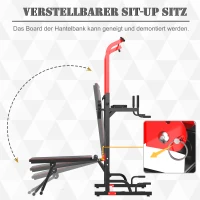 HOMCOM Power Tower Dip Station Büro Fitnesscenter multifunktionale Kraftstation höhenverstellbar täglich Training klappbar Rückenbrett Stahl PP PVC Schwarz+Rot 94 x 174 x 180-230 cm(m-4)