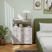 HOMCOM Rustic Chest of Seven Fabric Drawers - Natural Wood Finish(m-8)