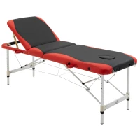 HOMCOM Mobile Massageliege 3 Zonen Klappbar Massagetisch mit Kopfstütze Armlehne Tragetasche höhenverstellbare Aluminium Massagebett tragbar inkl. Zubehör Massagebank bis 225 kg Belast Rot(m-10)