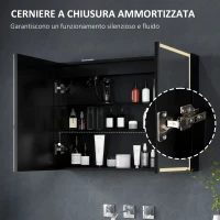 HOMCOM Armadietto a Specchio d Bagno con Luci LED e Ripiani Regolabili, in Vetro e Alluminio, 80x12.8x60 cm, Nero(m-6)