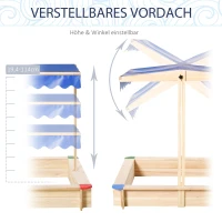 Outsunny Sandkasten mit Dach Sandkiste Kindersandkasten Tannenholz Bodenloses Design felix mit absenkbarem und schwenkbarem Dach Kurbeldach 120 x 120 x 120 cm Natur(m-4)