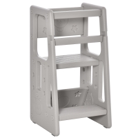 HOMCOM Torre de Aprendizaje para Niños Taburete Infantil con Altura Ajustable en 3 Posiciones para Cocina Baño 47x47x90 cm Gris