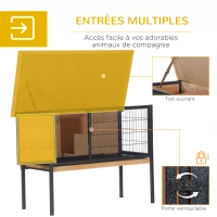 PawHut Cage à lapins en bois sur pieds, clapier pour rongeurs, cochons d'inde avec toit ouvrable - dim. 91,5L x 45l x 70H cm(m-5)