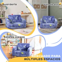 AIYAPLAY Sofá Infantil Plegable 2 en 1 Tapizado de Tela Luminosa con Patrón Cósmico Cojín y Funda Lavables Azul(m-6)