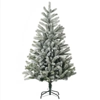 HOMCOM Árbol de Navidad Nevado Artificial 150 cm con 521 Ramas PVC y PE Base Plegable y Soporte de Metal Verde y Blanco(m-1)