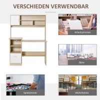 HOMCOM Schreibtisch Computertisch mit Bücherregal Home-Office Wohnzimmer Büro Eiche Weiß Spanplatte 120 x 60 x 160 cm(m-5)