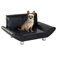 PawHut Pet Sofa Chair Dog Cat Kitten Couch Bed Luxury Furniture Faux Leather Seater Black(m-1)