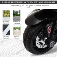 HOMCOM Moto Eléctrica Infantil con 3 Ruedas Trimoto para Niños de +3 Años con Batería 6V Recargable Funciones de Música Bocina Faros 86x42x52 cm Negro y Blanco(m-7)