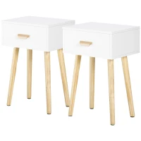HOMCOM Juego de 2 Mesitas de Noche con Cajón y Patas de Madera para Dormitorio Salón Cama Oficina 40,5x30,5x60 cm Blanco(m-11)