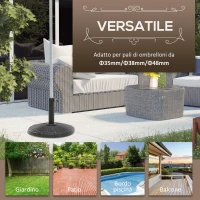 Outsunny Base per Ombrellone Rotonda Effetto Rattan da 12.5kg, Supporto per Pali da 38mm e 48mm, Ø44.5 cm, Nero(m-6)