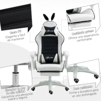 Vinsetto Silla Gaming Profesional de Cuero PU con Altura Ajustable Inclinable 135° Reposacabezas 65x63x136-142 cm Negro y Blanco(m-8)