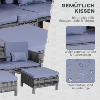 Outsunny Gartengarnitur, Sitzgruppe, 3-tlg., Outdoor-Sofa, 2 Hocker, 2-5 Personen, Sitzkissen, Rattanoptik, grau(m-6)