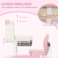 HOMCOM Banco Scuola con Sedia per Bambini 3-12 Anni, Altezza Regolabile e Piano Inclinabile, Rosa(m-4)