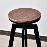 HOMCOM Conjunto Mesa y 2 Sillas Taburetes Mueble Redonda Bar Restaurante Juego de 3 Piezas Comedor Estilo Industrial Vintage Altura Ajustable Madera y Acero(m-5)