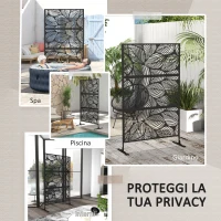 Outsunny Paravento da Esterno Decorativo in Acciaio Traforato con Design a Foglie, 122x198cm, Nero(m-6)