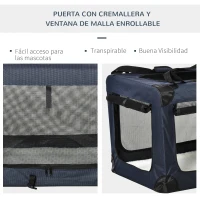 PawHut Transportín Perro Gato Bolsa de Transporte Portátil y Transpirable para Mascotas Plegable con Cojín 3 Puertas y Ventana de Malla 2 Bolsillos 80,5x57x57 cm Azul Oscuro(m-5)