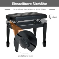 HOMCOM Klavierhocker Höhenverstellbar Klavierbank, Pianobank mit Kunstleder Kissen Keyboardhocker für Piano Keyboard 64 x 35 x 45-55 cm Schwarz(m-4)