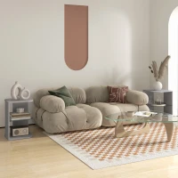 HOMCOM Modern Side Table Set of 2, Three Layer Bedside Table Nightstand with 2 Storage Shelves, for Living room, Bedroom, Grey(m-2)