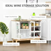HOMCOM Storage Cabinet, Sideboard with Wine Holder for 8 Bottles, Glass 2-Door Display Cupboard, Adjustable Shelf, White(m-4)