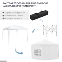 Outsunny 3 x 3 m Pavillon mit 4 Seitenwänden, Fenster, Festzelt mit UV-Schutz, Gartenzelt inkl. Tragetasche, Stahl, Weiß(m-5)