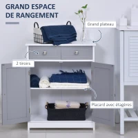 kleankin Meuble de salle de bain sur pied armoire de salle de bain 2 portes 2 tiroirs 60 x 30 x 75 cm gris et blanc(m-4)
